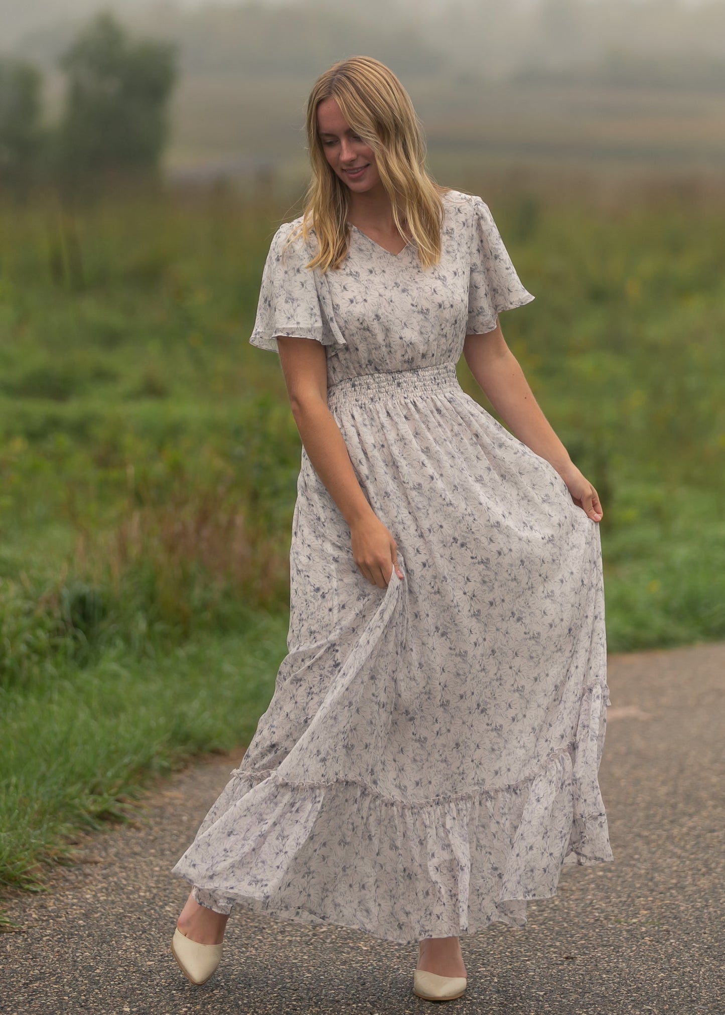 Isabella Blue Floral V-Neck Maxi Dress