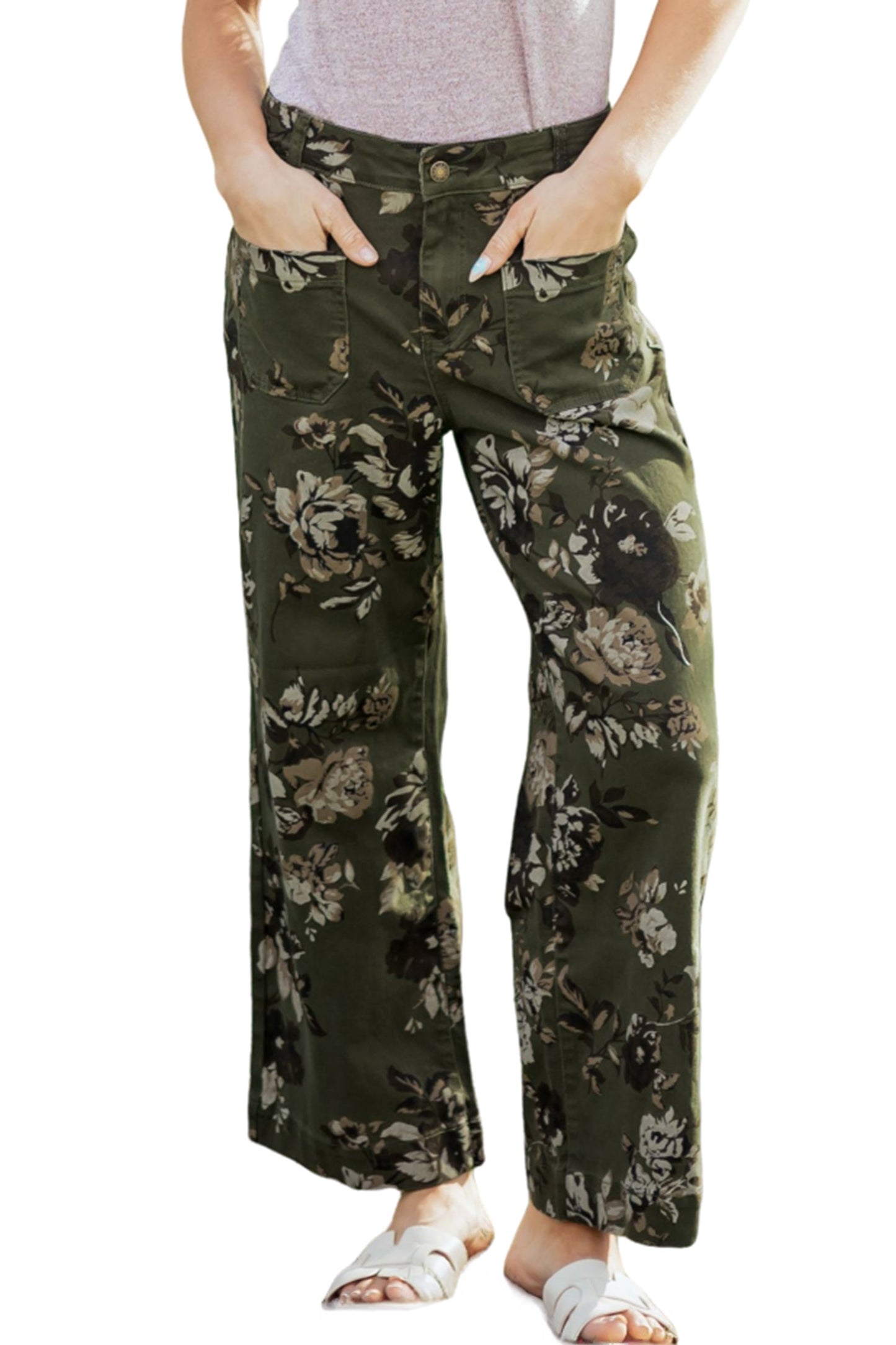 Floral Denim Straight Leg Jeans