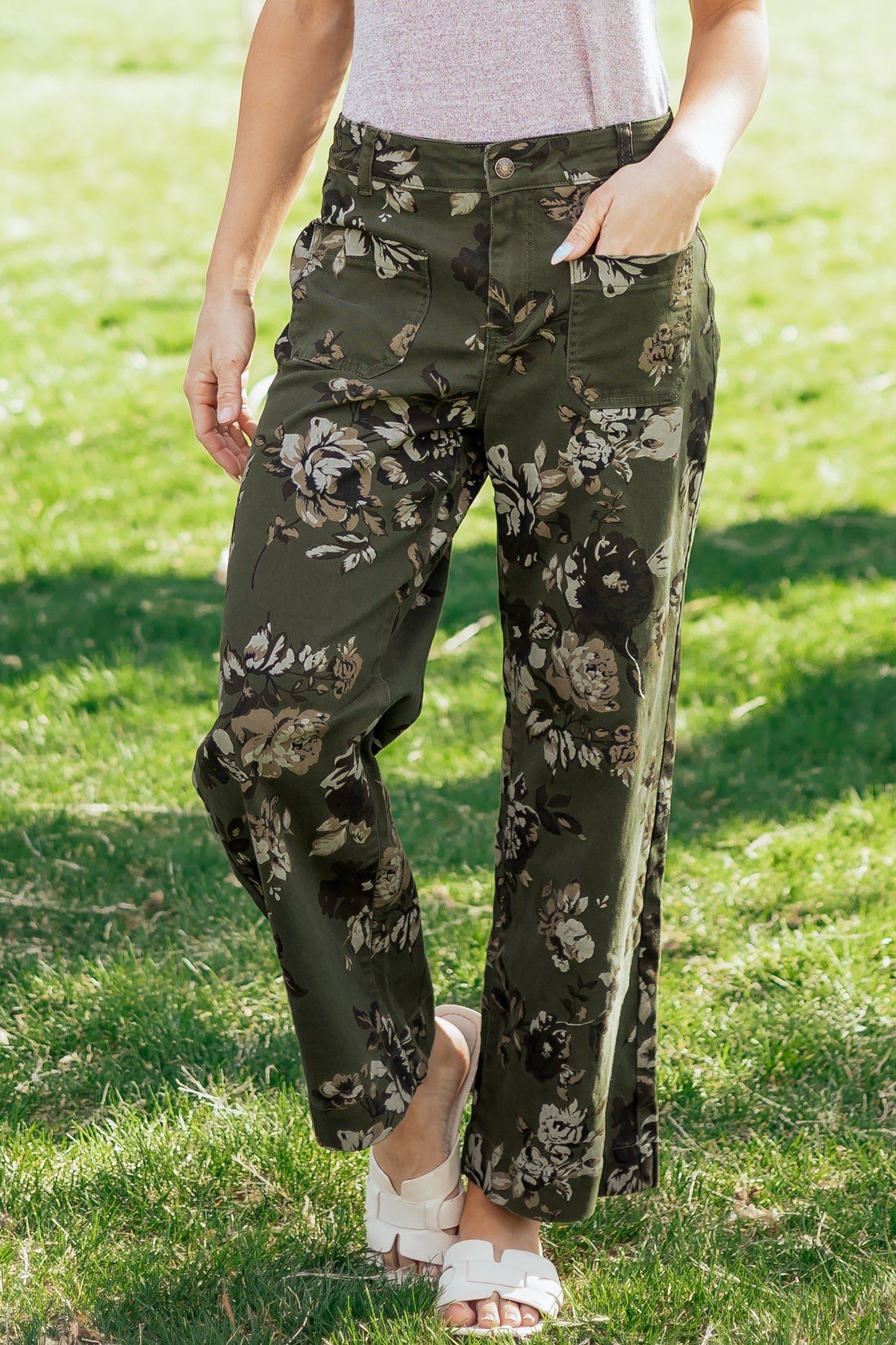 Floral Denim Straight Leg Jeans