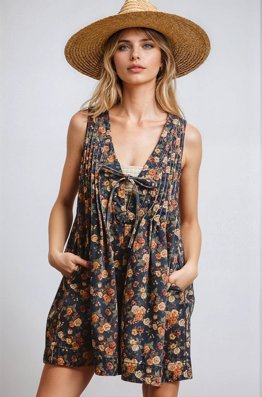 Vintage Bloom Denim Romper