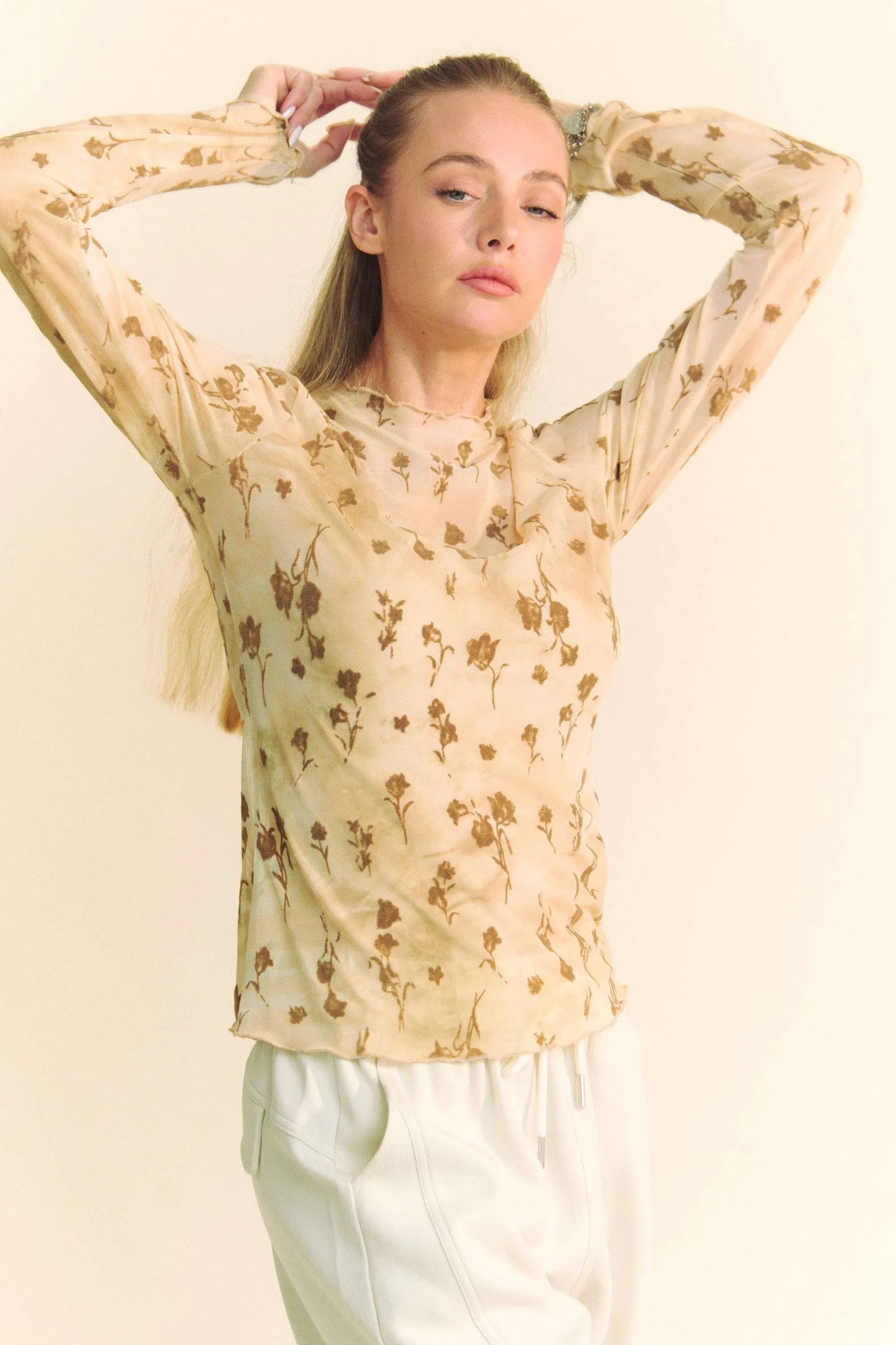 Floral Chiffon Balloon Sleeve Layering Top