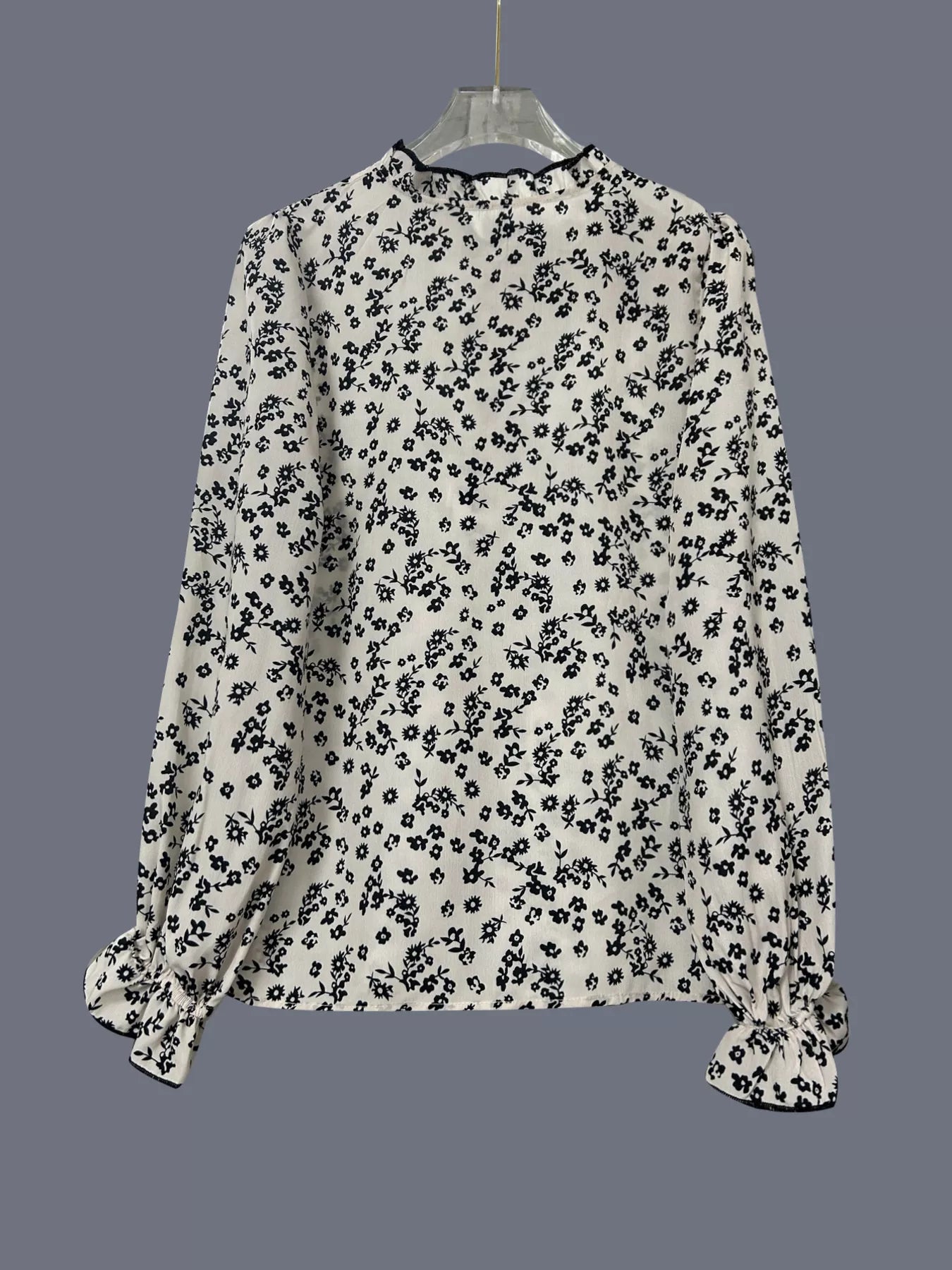 Ruffled Floral Long Sleeve Button-Down Blouse