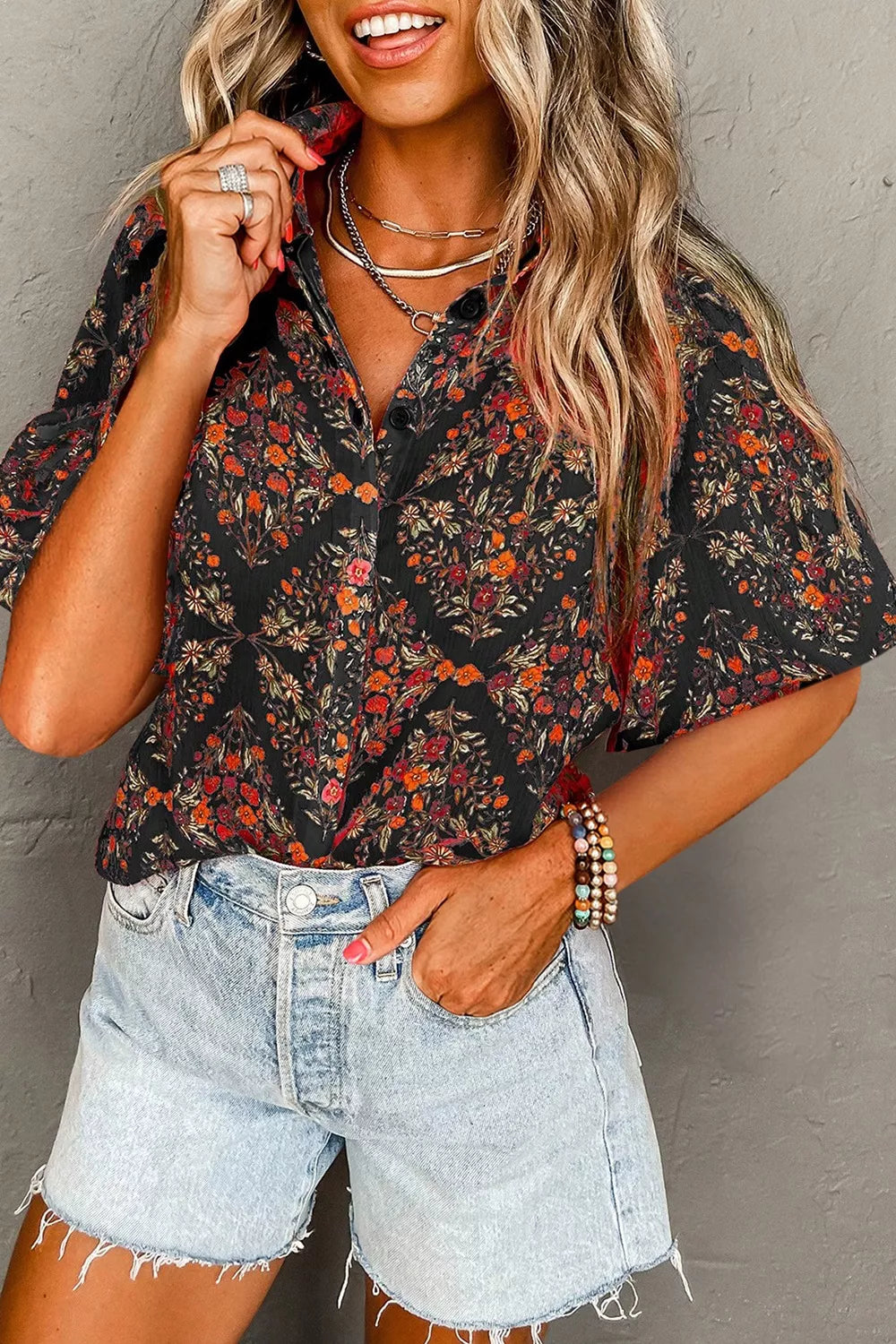 Vintage Floral Button-Down Shirt
