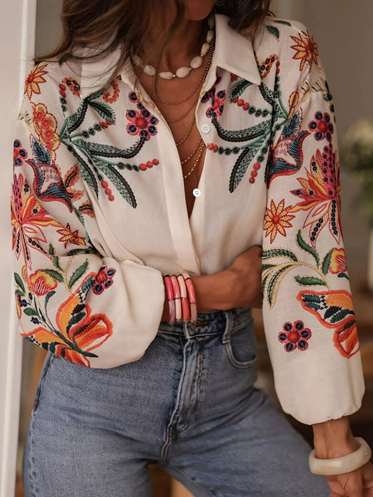 Embroidered Floral Button-Up Shirt