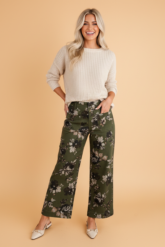 Floral Denim Straight Leg Jeans