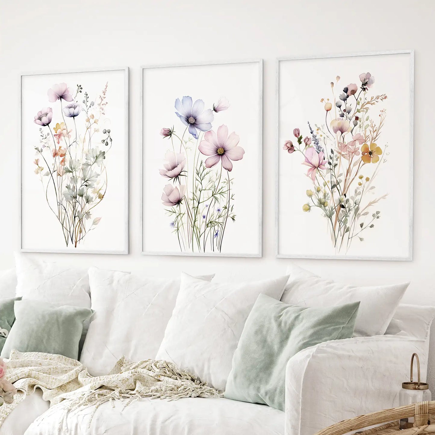 Watercolor Floral Wall Art. Set of 3 Botanical Prints