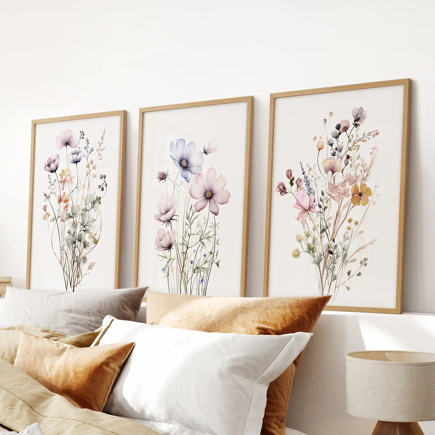 Watercolor Floral Wall Art. Set of 3 Botanical Prints