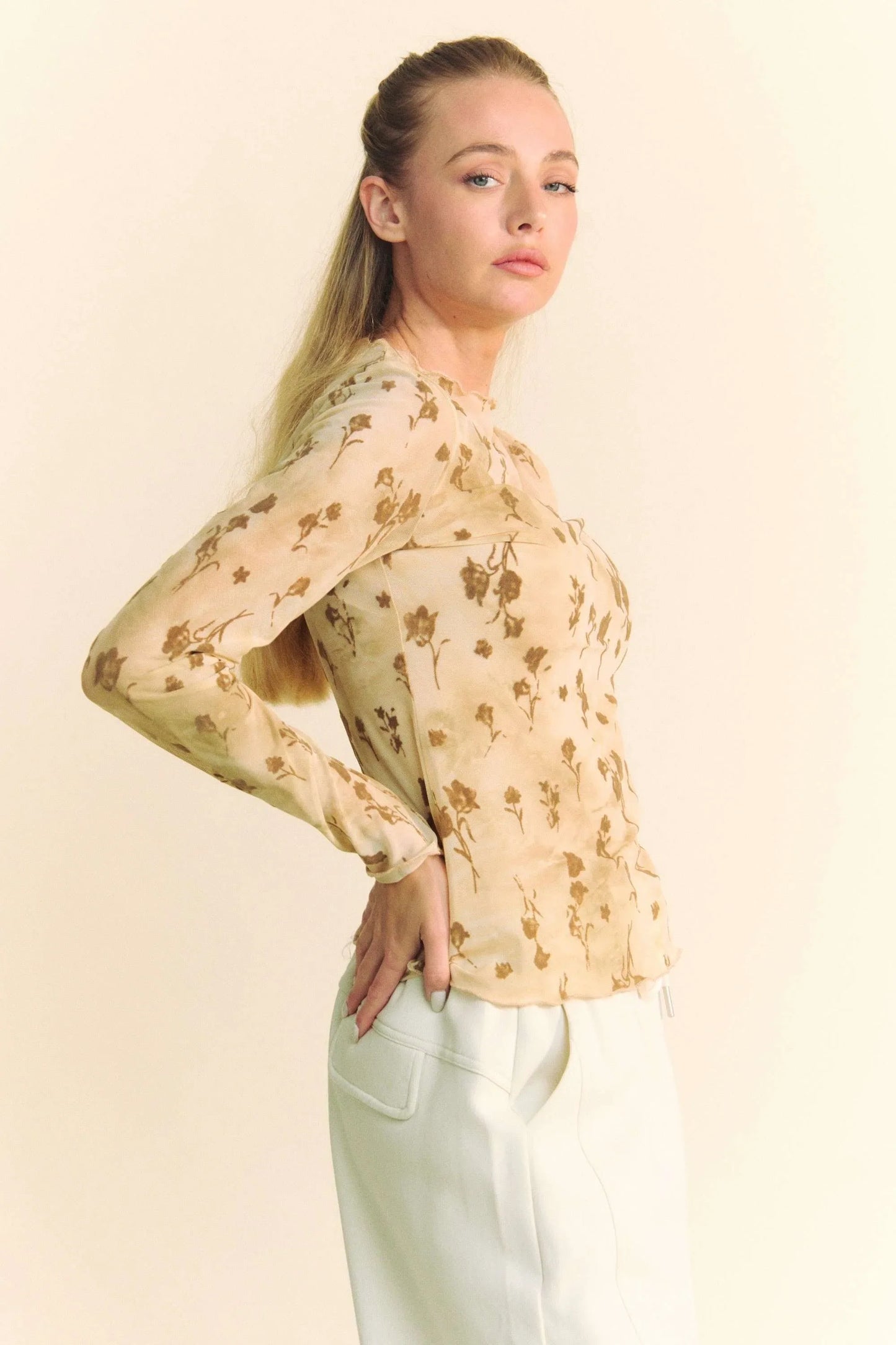 Floral Chiffon Balloon Sleeve Layering Top