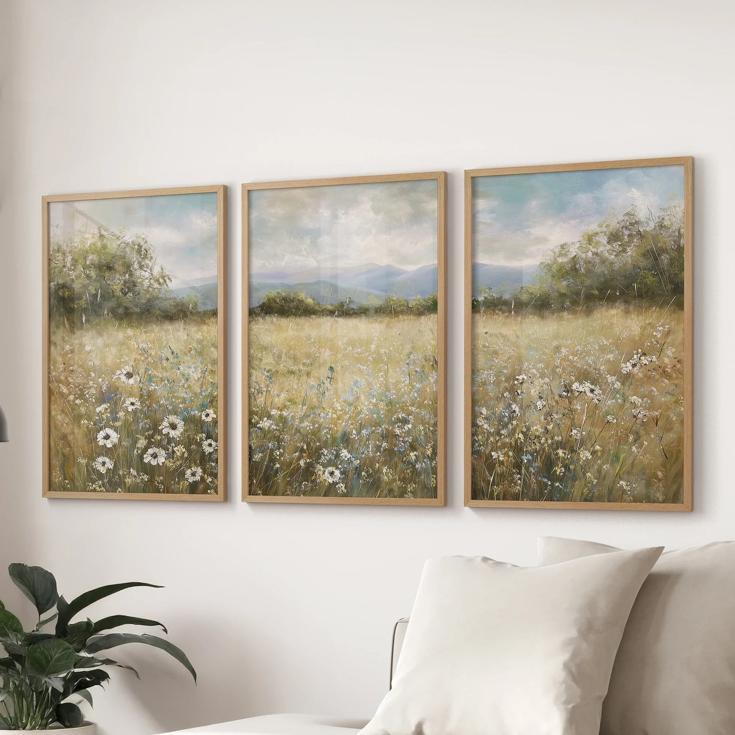 Neutral Meadow Wildflowers Wall Art. Set of 3 Nature Prints