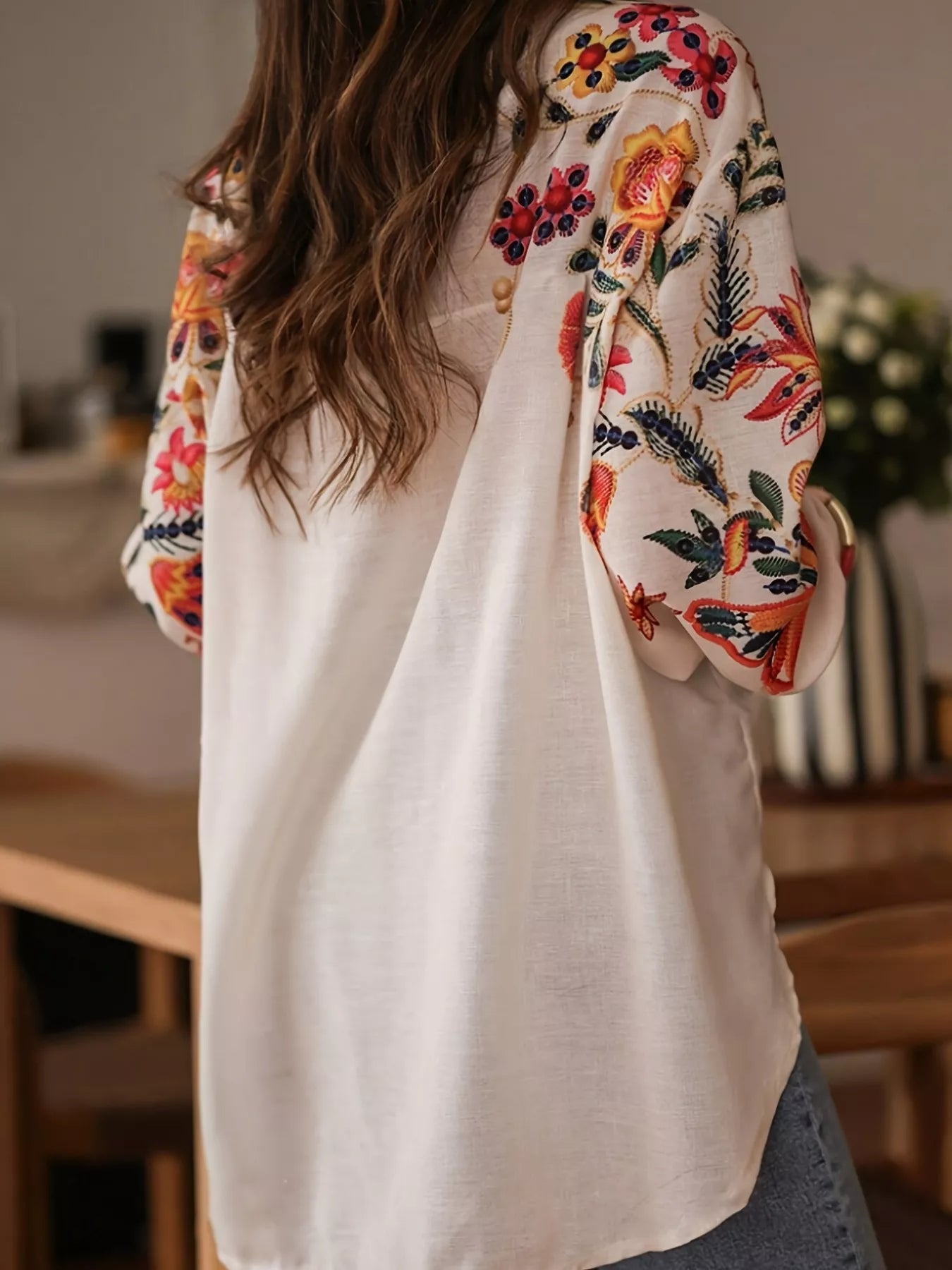 Embroidered Floral Button-Up Shirt
