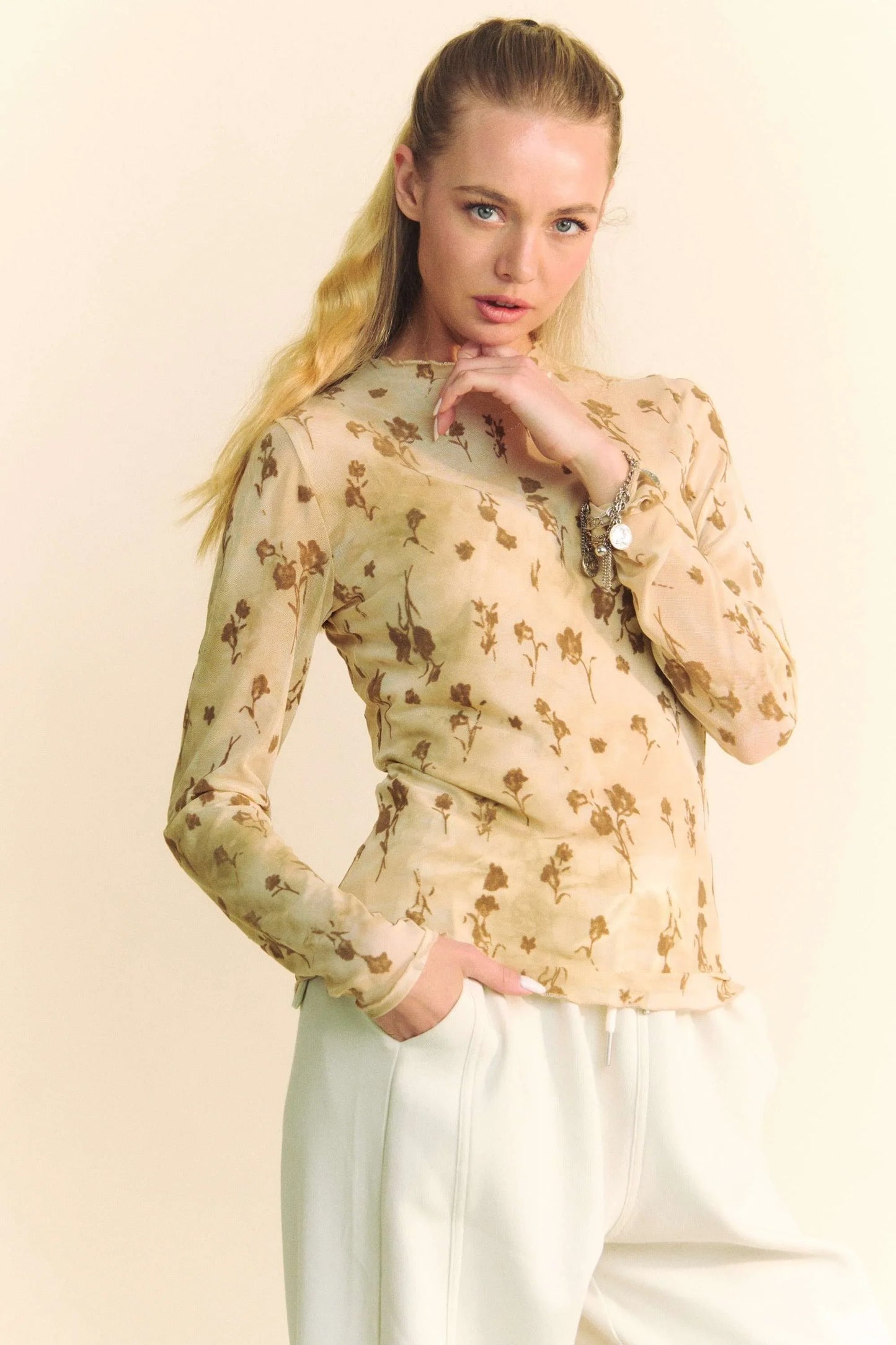 Floral Chiffon Balloon Sleeve Layering Top