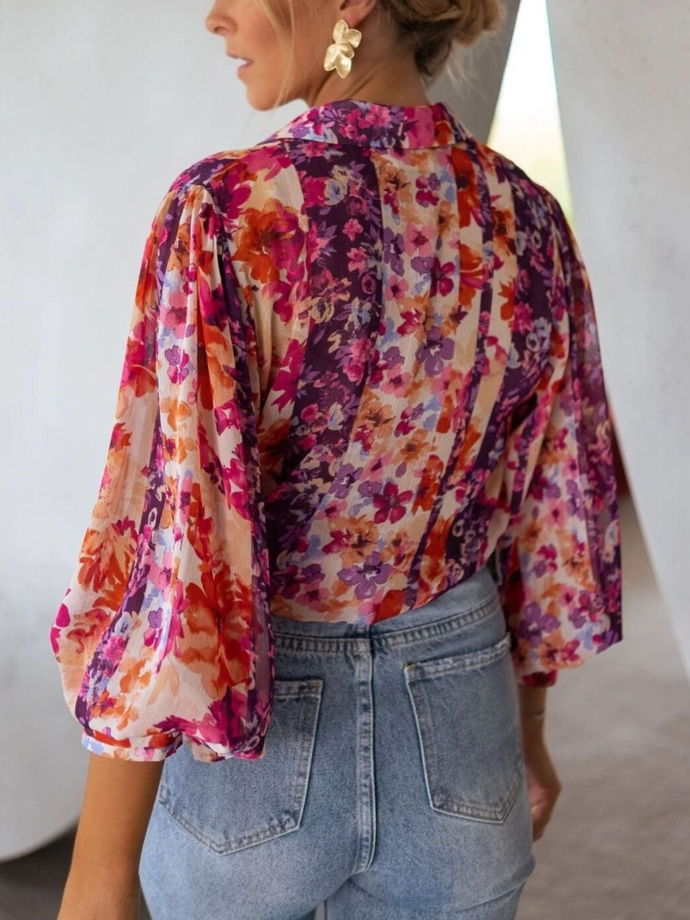 Floral Print Button-Up Blouse