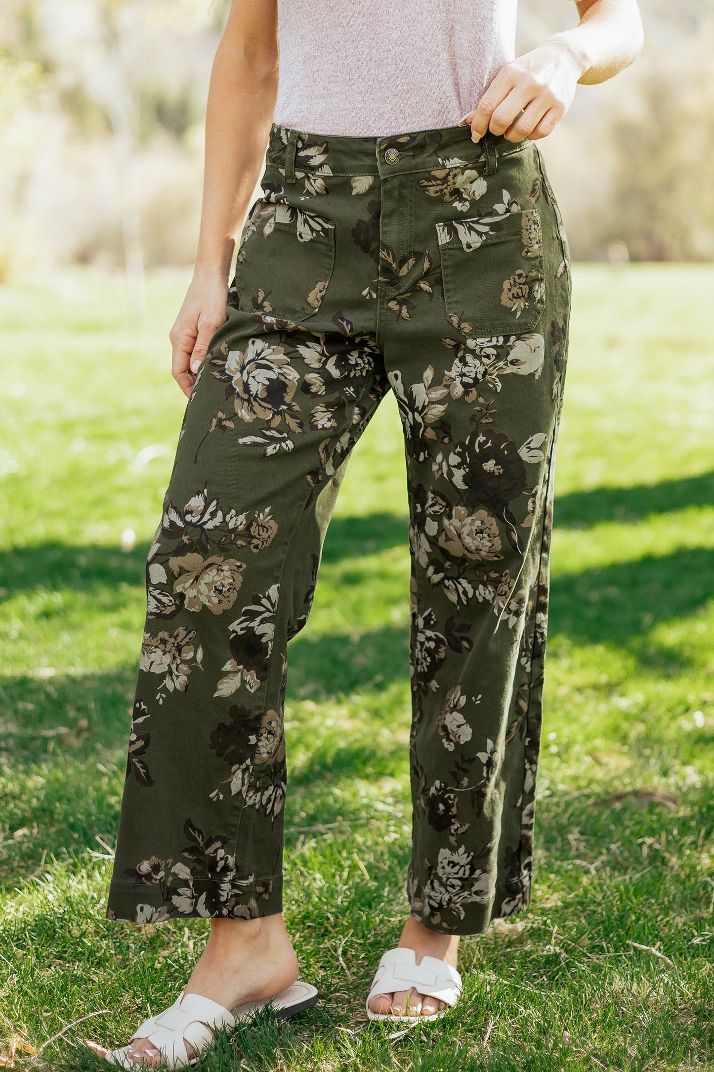 Floral Denim Straight Leg Jeans