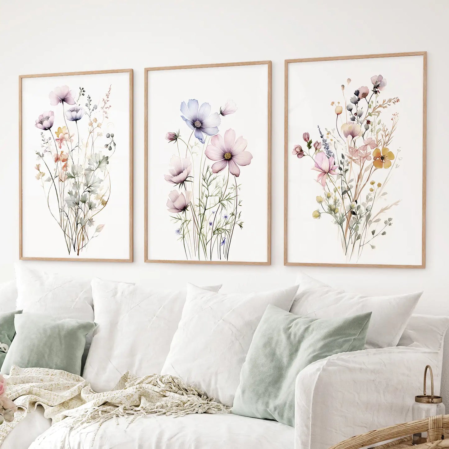 Watercolor Floral Wall Art. Set of 3 Botanical Prints