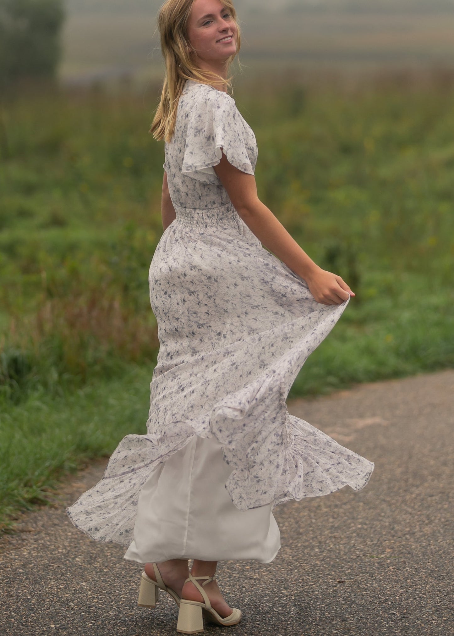 Isabella Blue Floral V-Neck Maxi Dress
