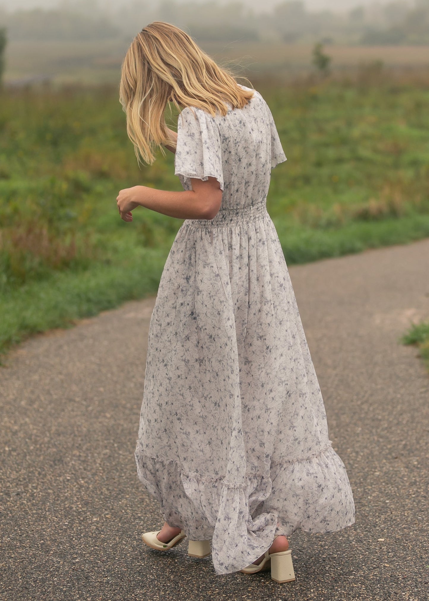 Isabella Blue Floral V-Neck Maxi Dress