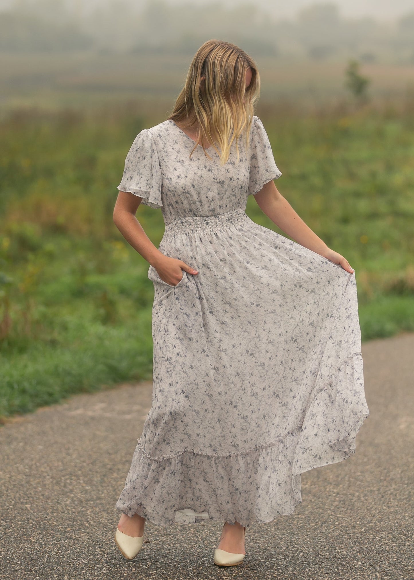 Isabella Blue Floral V-Neck Maxi Dress