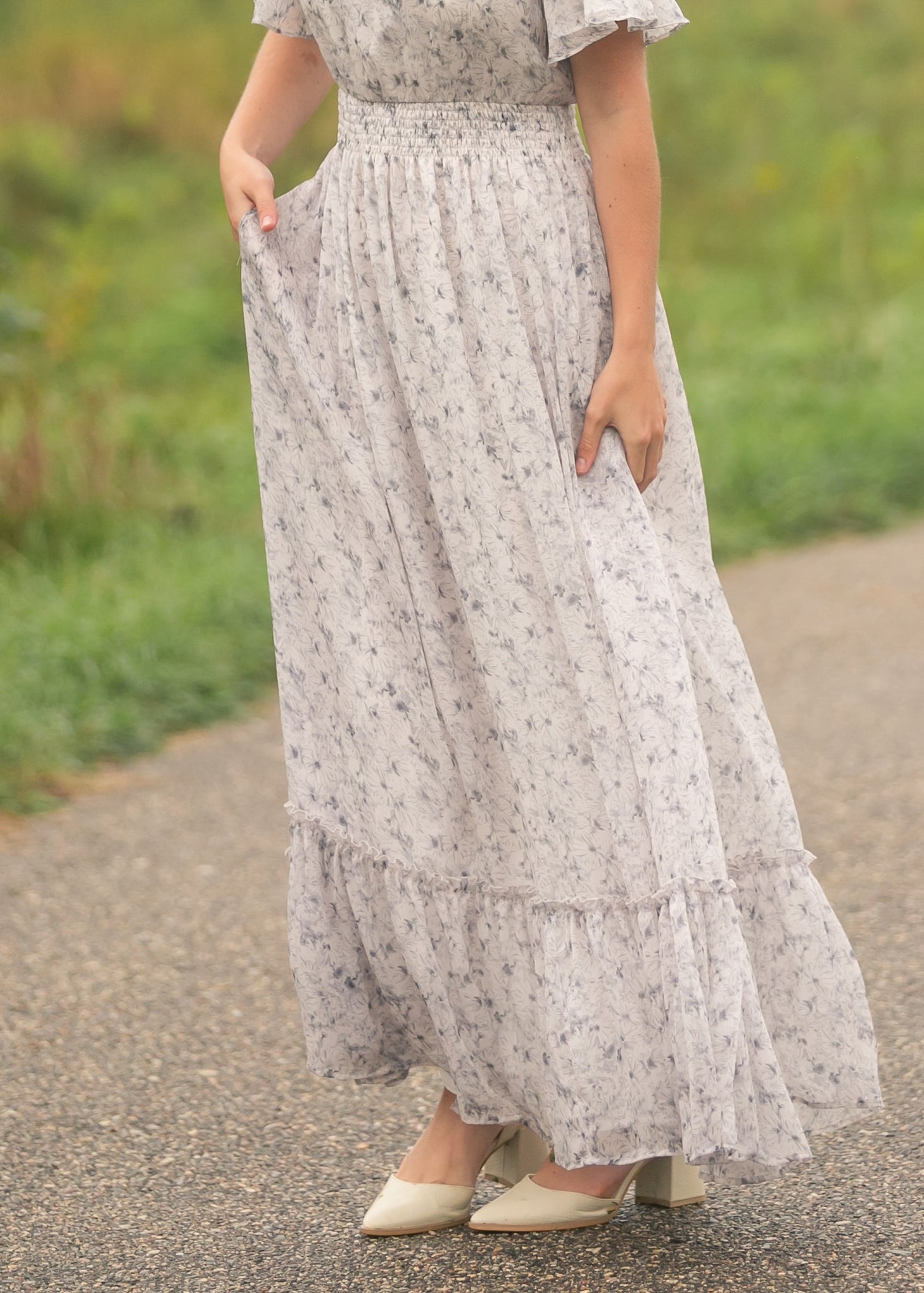 Isabella Blue Floral V-Neck Maxi Dress