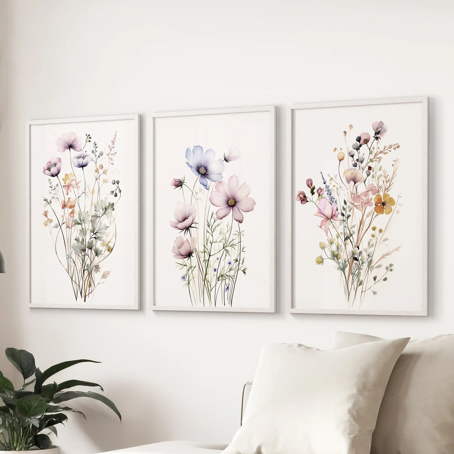 Watercolor Floral Wall Art. Set of 3 Botanical Prints