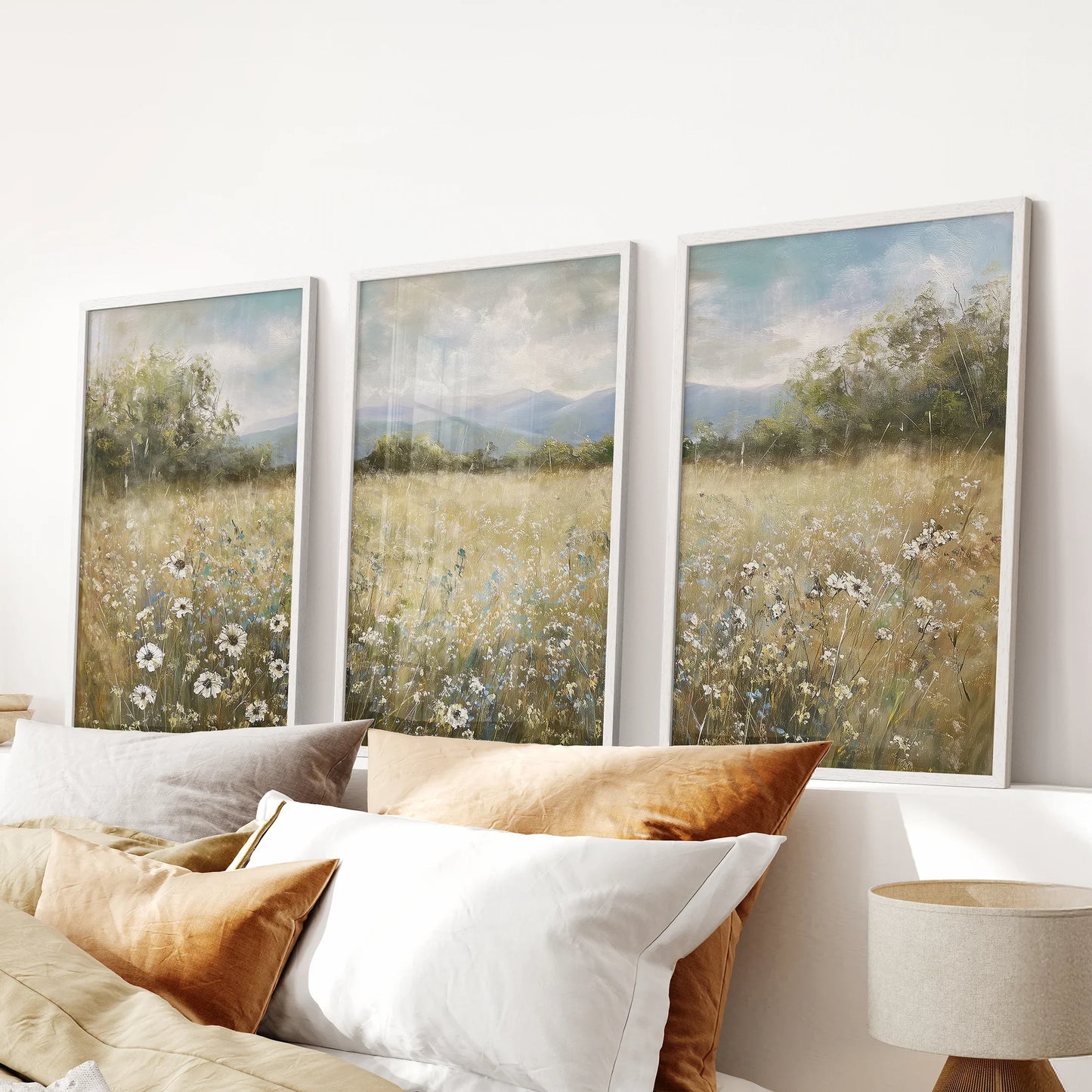 Neutral Meadow Wildflowers Wall Art. Set of 3 Nature Prints