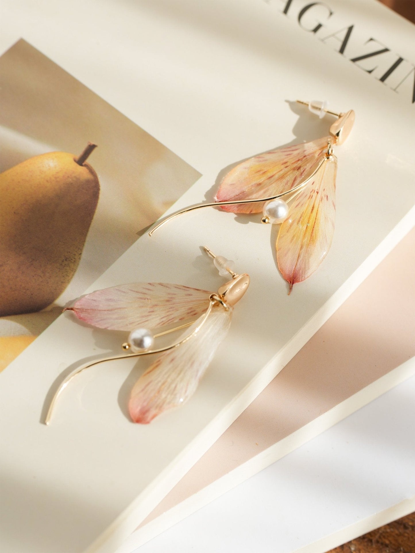 Preserved Alstroemeria Petal Earrings — "Fairy Wings"