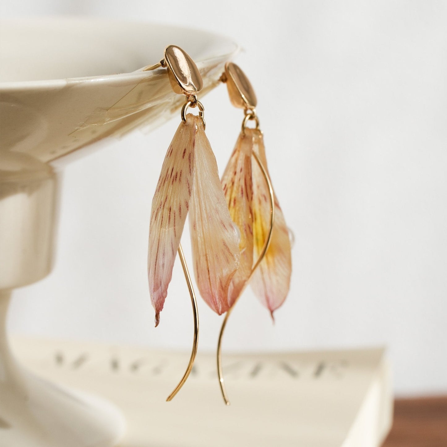 Preserved Alstroemeria Petal Earrings — "Fairy Wings"