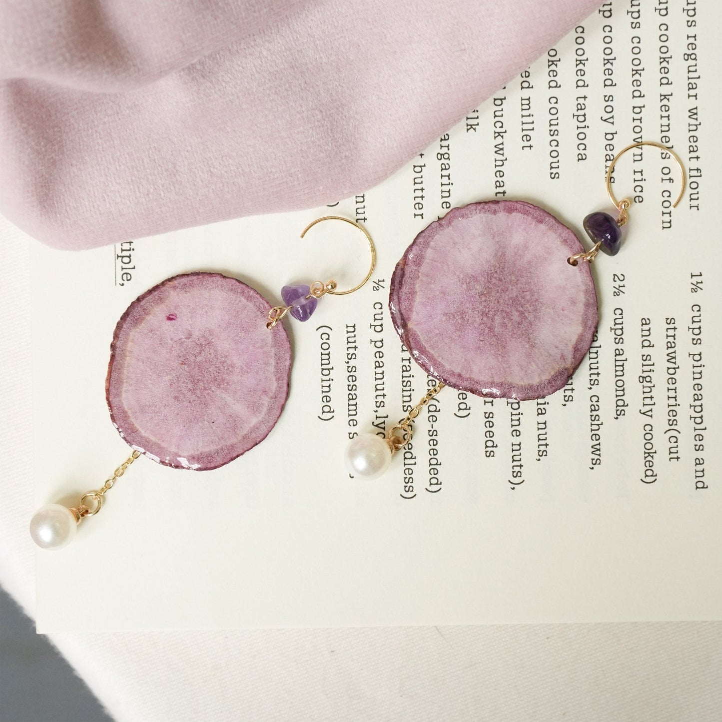 Real Carrot & Purple Sweet Potato Slice Earrings - "Harvest Gem" Vegetable Resin Jewelry