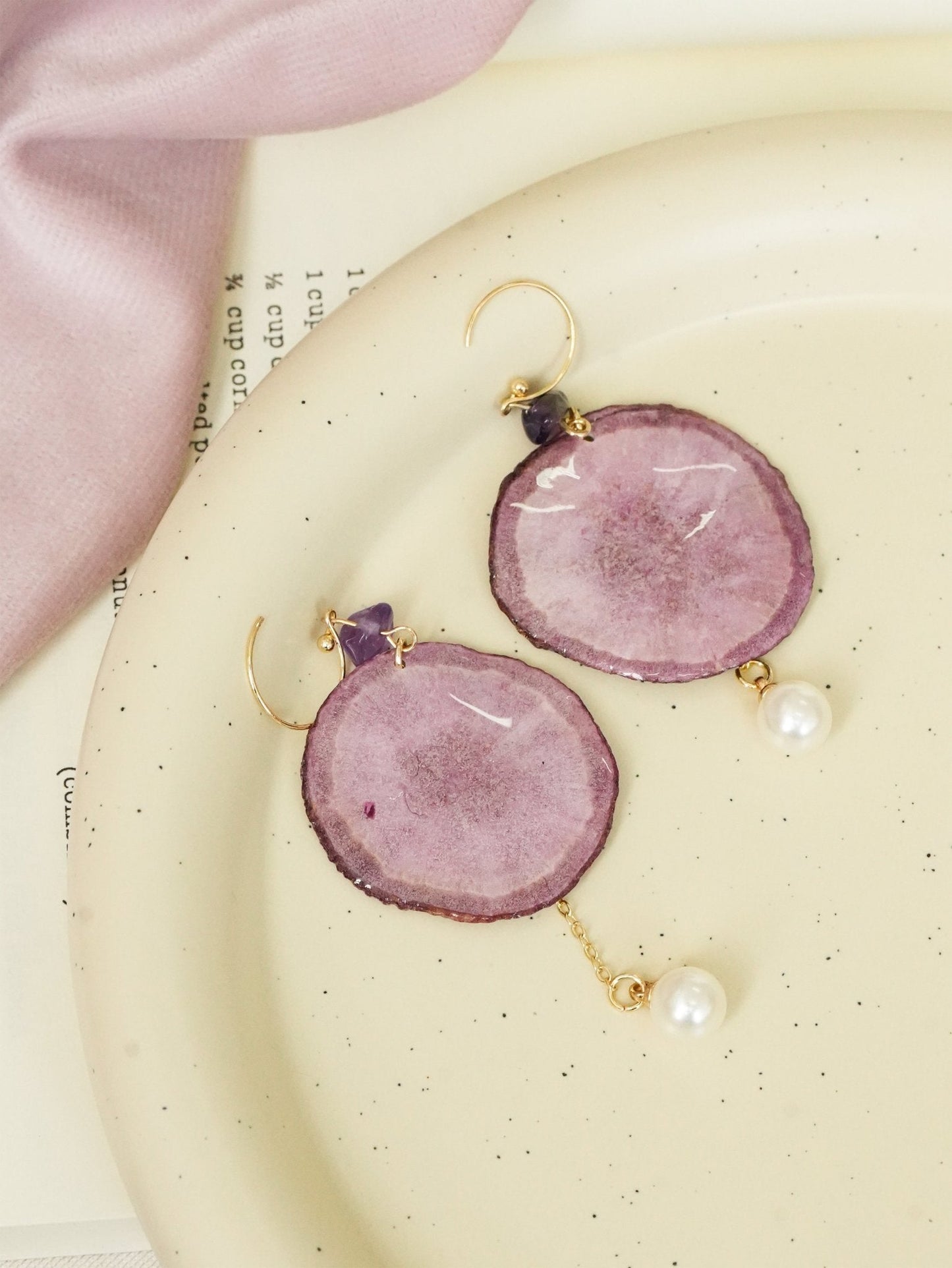 Real Carrot & Purple Sweet Potato Slice Earrings - "Harvest Gem" Vegetable Resin Jewelry
