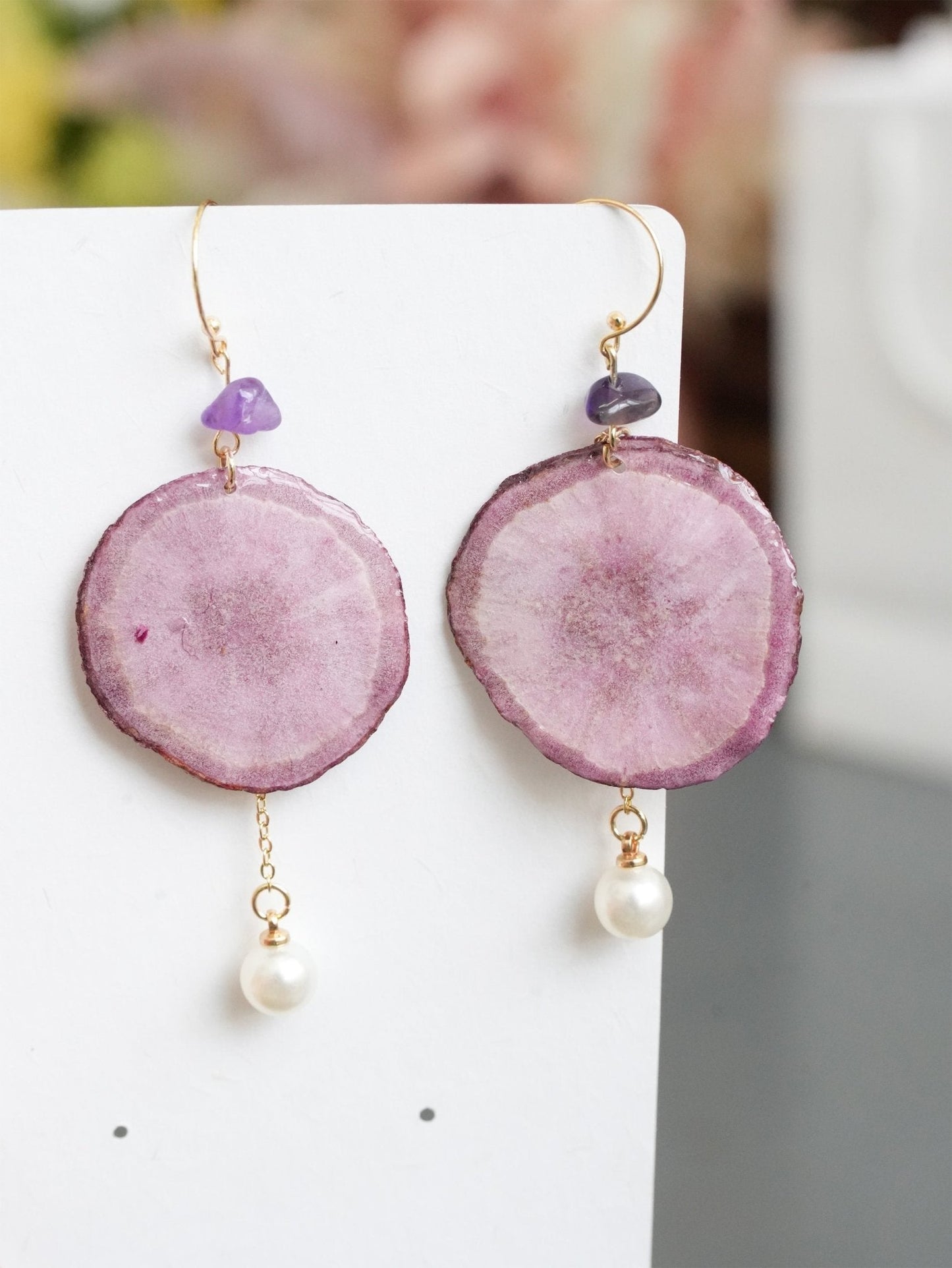 Real Carrot & Purple Sweet Potato Slice Earrings - "Harvest Gem" Vegetable Resin Jewelry