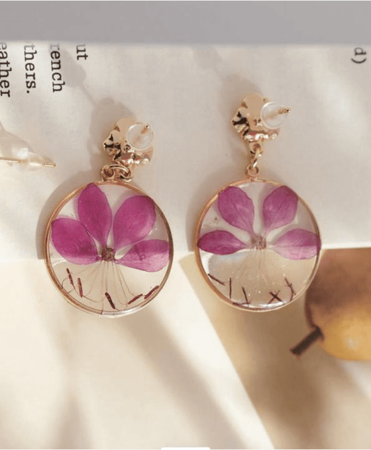 Pressed Purple Azalea Earrings — "Dancing Bloom"
