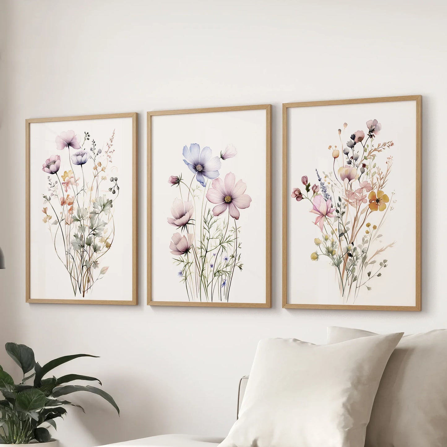 Watercolor Floral Wall Art. Set of 3 Botanical Prints